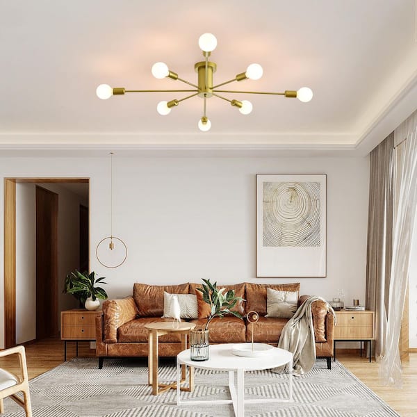 Genoci 8-Light Gold Dimmable Sputnik Sphere Chandelier for Kitchen