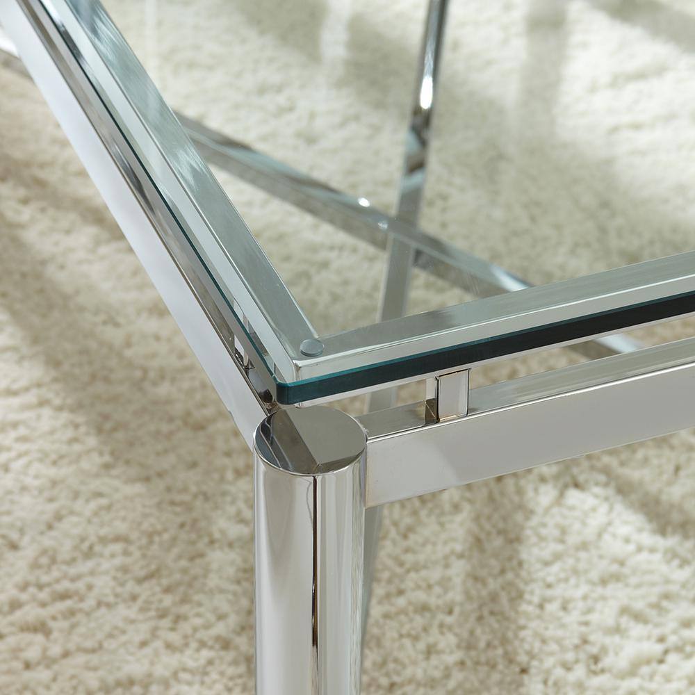 Nova Square Chrome X-Base End Table with Tempered Glass Top