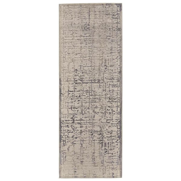 HomeRoots 2 ft. x 8 ft. Gray and Ivory Abstract Area Rug
