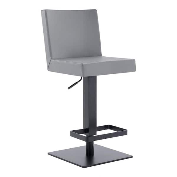 Benjara 26 in. Gray and Black Low Back Metal Frame Bar Stool with Leather Seat