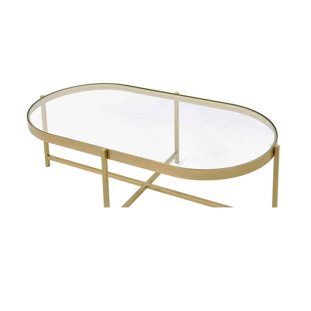 Elegant Oval Tempered Glass Outdoor Coffee Table with Gold Metal Base