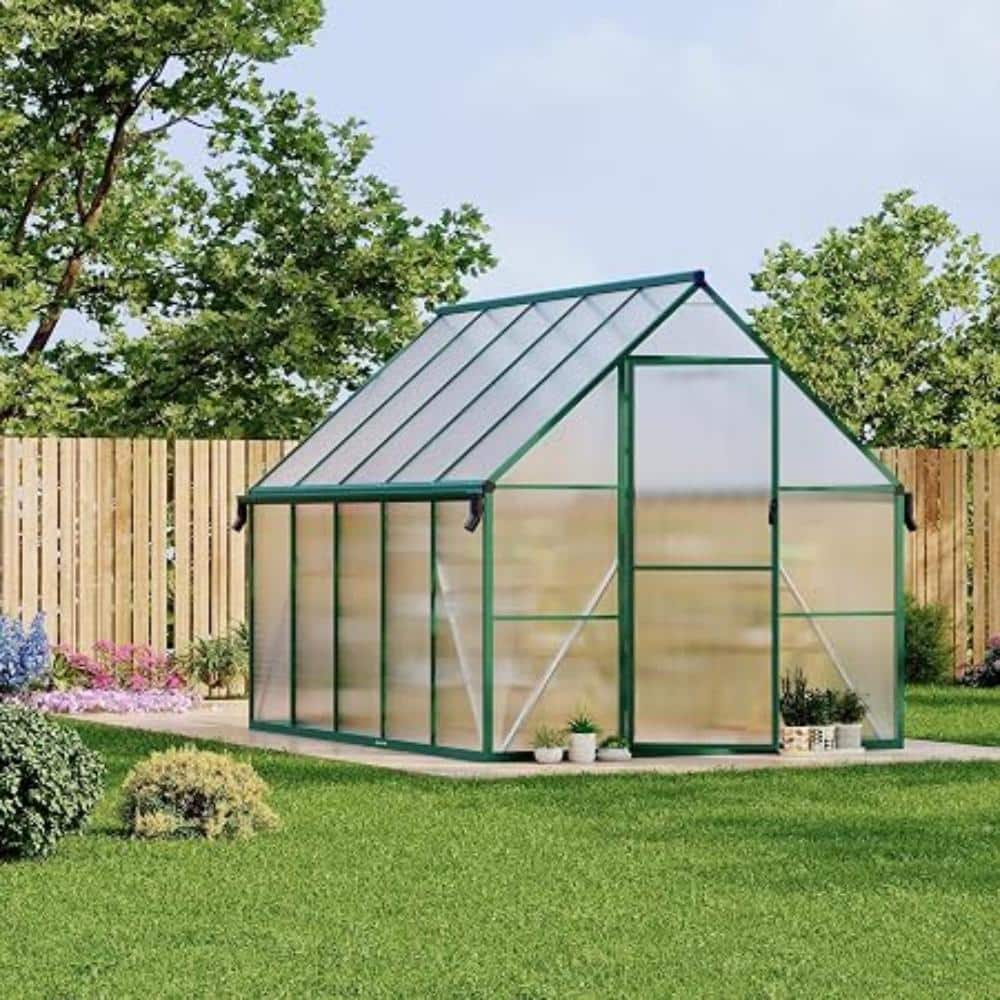 8x10 FT Polycarbonate Walk-in Greenhouse, Aluminum Frame with Lockable Door & Adjustable Roof Vent, Green price history on PriceWatchPro