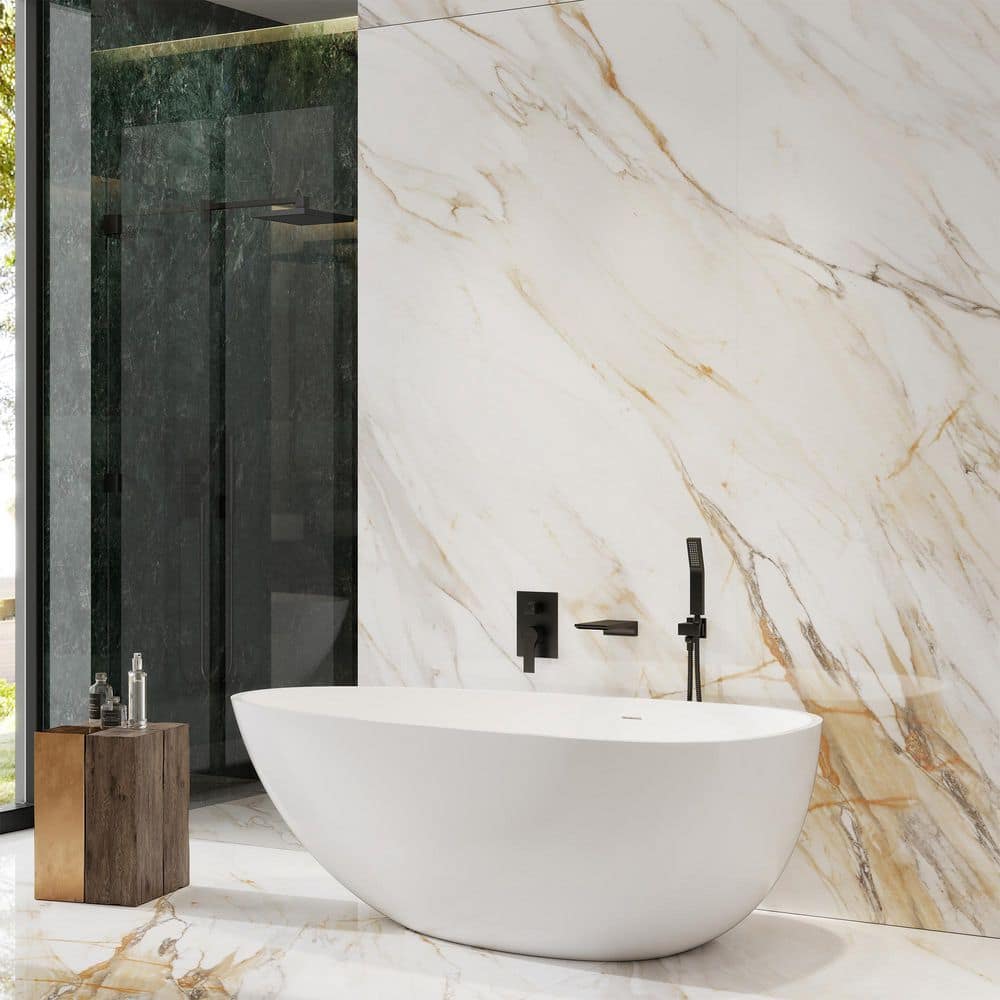 Matte Black Wall Mount Roman Tub Faucet with Hand Shower