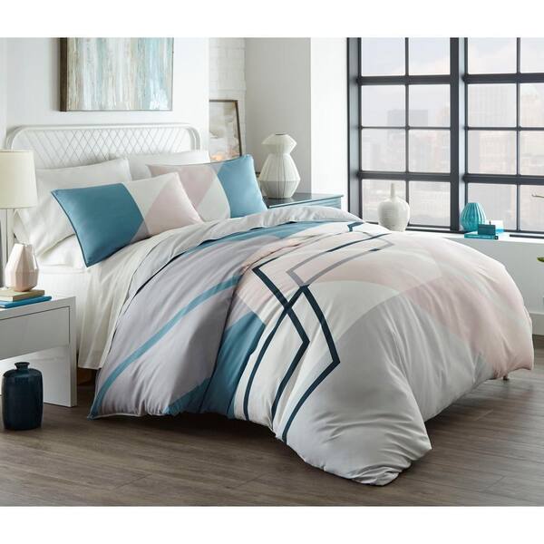 City Scene Thornton 3-Piece Blue Geometric Microfiber King Comforter Set