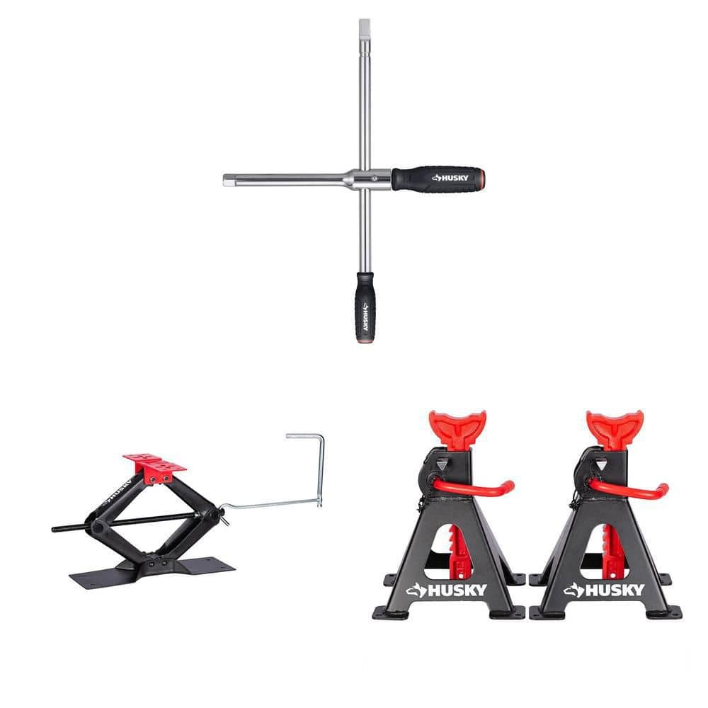 Husky Compact 1/2 in. Drive Lug Wrench, 1.5 Ton Scissor Jack and 3