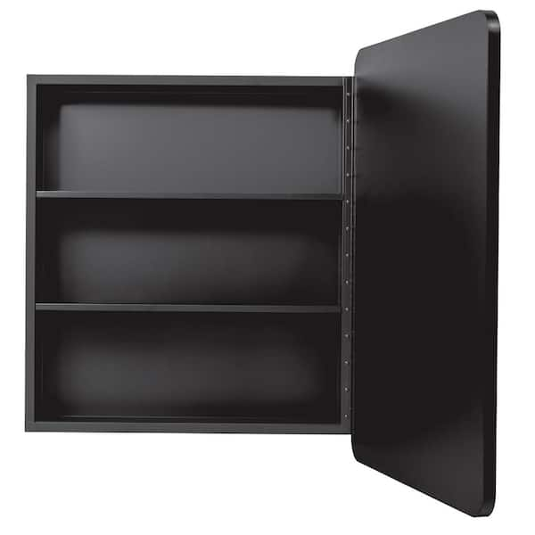 24 in. W x 30 in. H Rounded Corner Rectangular Matte Black Medicine Cabinet with Mirror