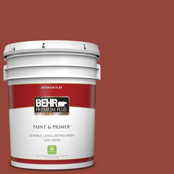 BEHR PREMIUM PLUS 5 gal. #PPU2-17 Morocco Red Flat Low Odor Interior Paint & Primer