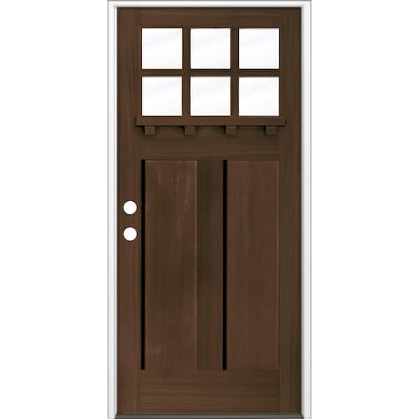 Krosswood Doors 36 in. x 80 in. Craftsman Right Hand 6-Lite Black Stain Hemlock Prehung Front Door