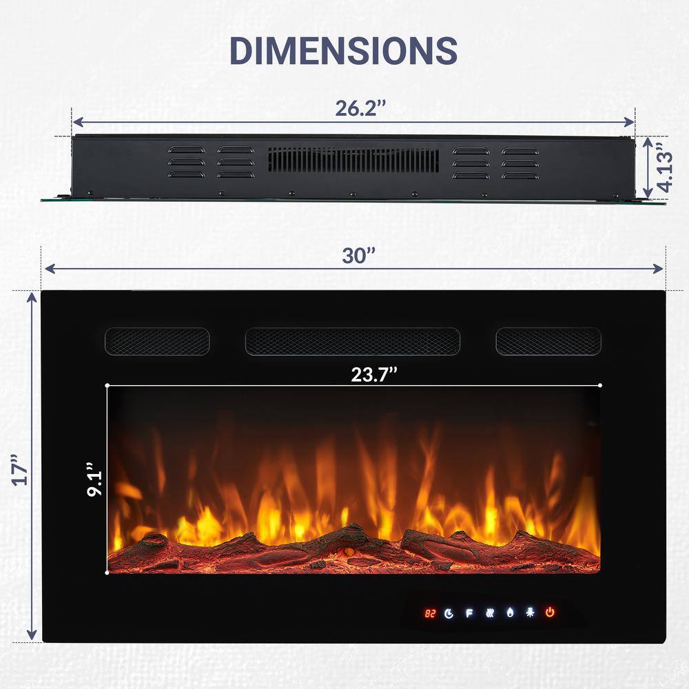 Alice 30" Black Wall Mounted Electric Fireplace with LED Display