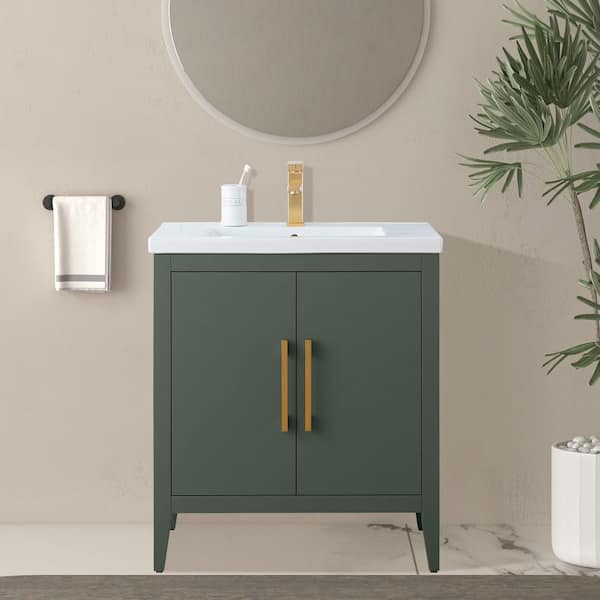 30 in. W x 18.5 in D x 34 in. H Single Sink Bathroom Vanity Cabinet in Vintage Green with Ceramic Top