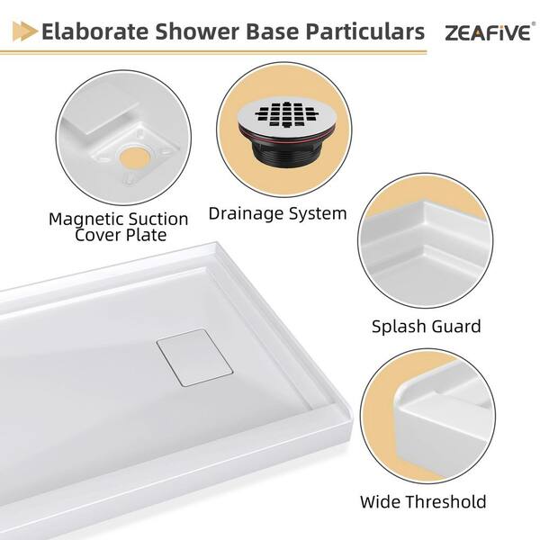 Zeafive 60 in. L x 32 in. W Alcove Single Threshold Acrylic Shower