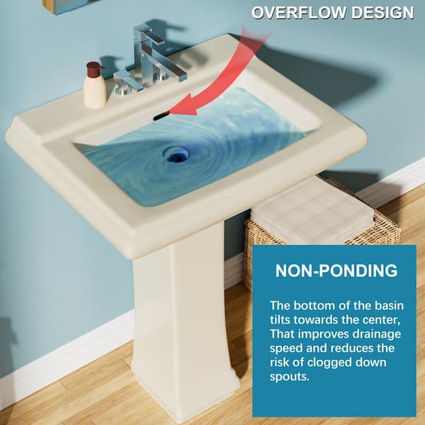 Aguamaph 19 in. D x 26 in. W Pedestal Combo Bathroom Sink in Bone