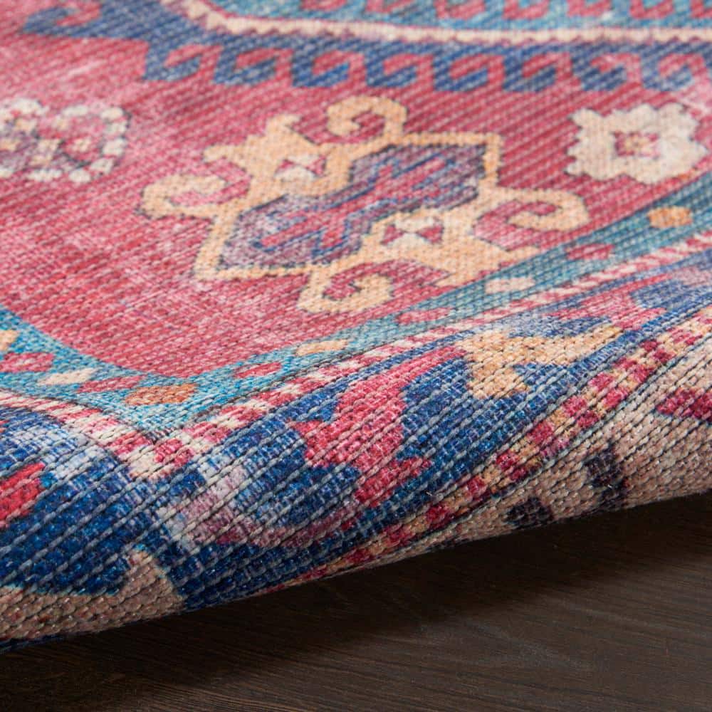 Nicole Curtis Red and Navy Floral Cotton Chenille 6' x 9' Area Rug