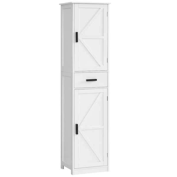14.6 in. W x 11.2 in. D x 66.9 in. H White Tall Bathroom Storage Cabinet with 6 Shelves, Drawer