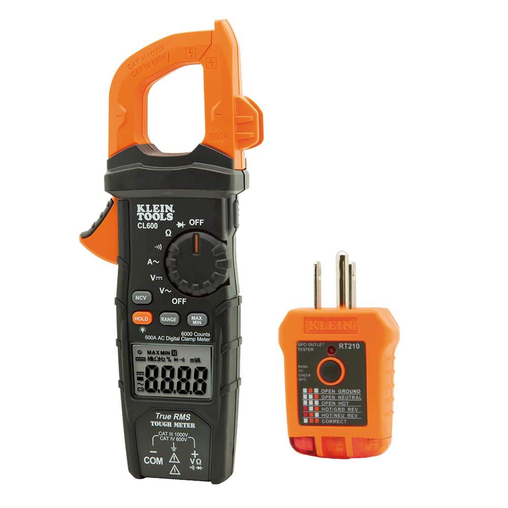 Klein Tools 600 Amp AC True RMS Auto-Ranging Digital Clamp Meter and GFCI Receptacle Tester Set -  M2O41632KIT