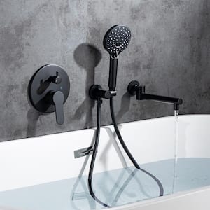 Round Single-Handle Wall Mount Roman Tub Faucet with Swivel Spout in Matte Black (Valve Included)