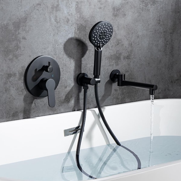 Round Single-Handle Wall Mount Roman Tub Faucet with Swivel Spout in Matte Black (Valve Included)