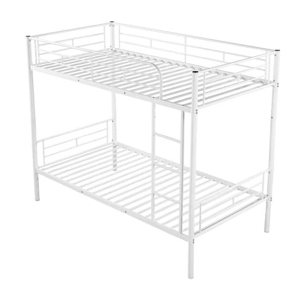 Polibi White Simple and Durable Twin Over Twin Metal Bunk Bed(78.1 in.L ...