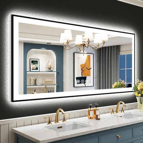 60 in. W x 30 in. H Rectangular Framed Front and Back LED Lighted Anti-Fog Wall Bathroom Vanity Mirror in Tempered Glass