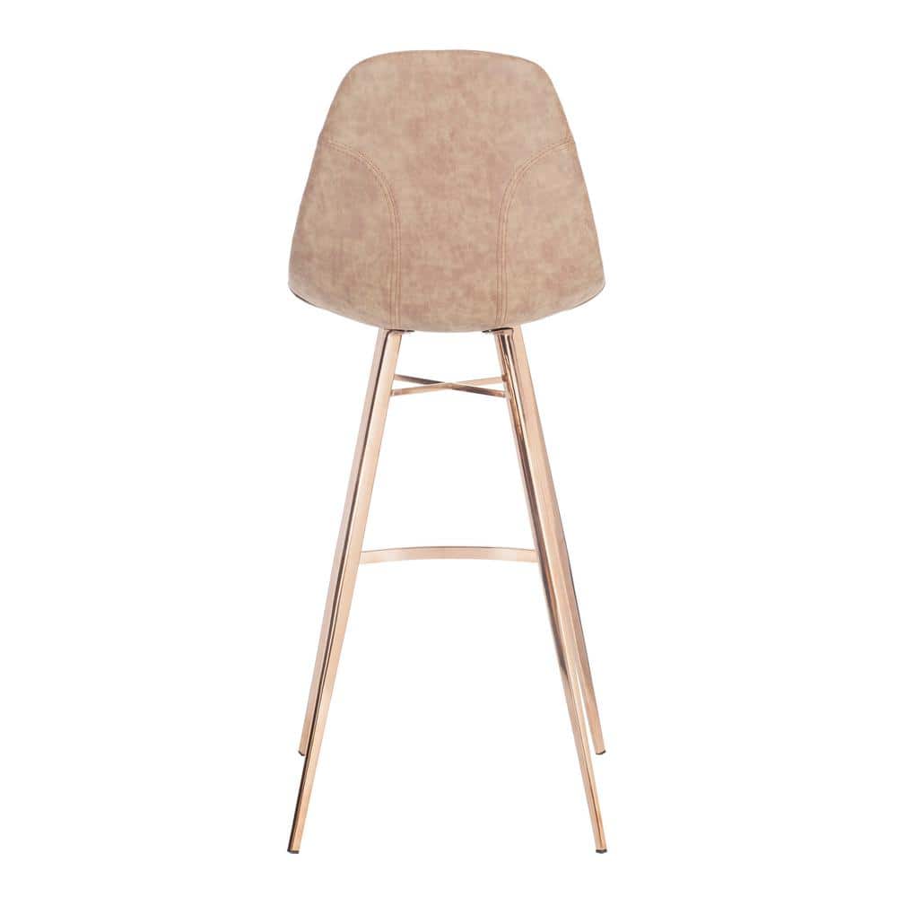 Transitional Deluxe Copper Finish Bar Stool with Brown Faux Leather