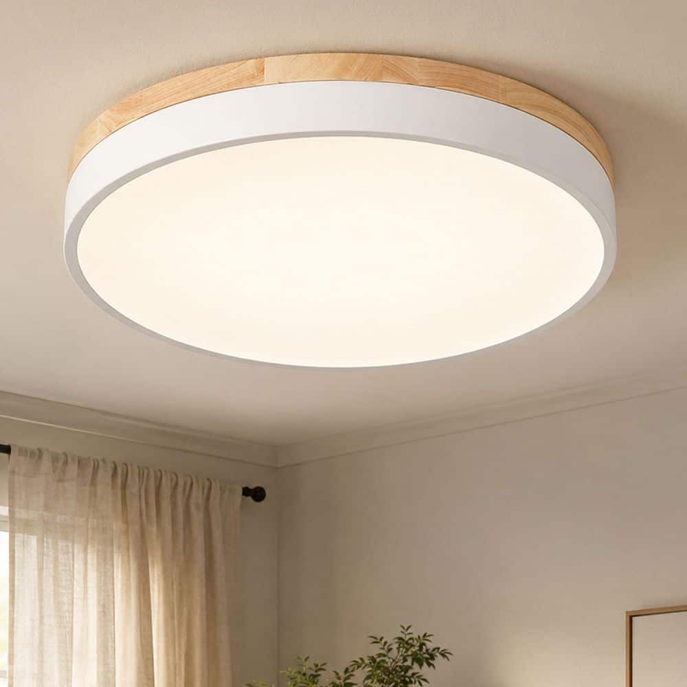 aiwen 15.74 in. 36-Watt Modern Round Wood Integrated LED Flush