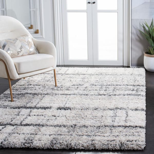 Fontana Shag 5 ft. x 5 ft. Ivory/Gray Abstract Square Area Rug