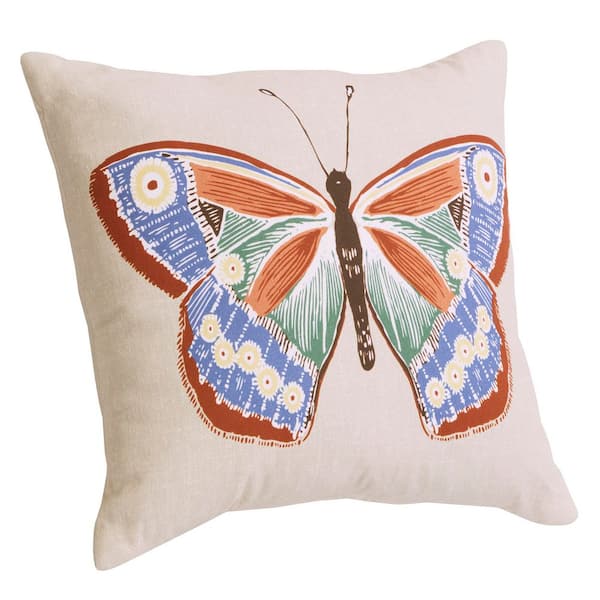 18 in. x 18 in. Outdoor Patio Throw Pillow in Multi Butterfly