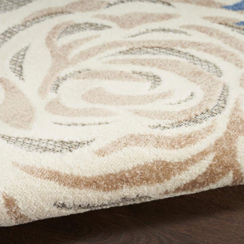 Aloha Blue/Grey Floral Power-Loomed Outdoor Rug 6' x 9'