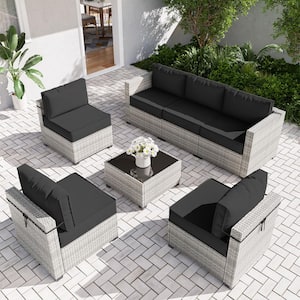 7-Piece Wicker Patio Outdoor Lounge Chairs Sectional Conversation Set with 5 in. High-Resiliency Seat Cushion Black