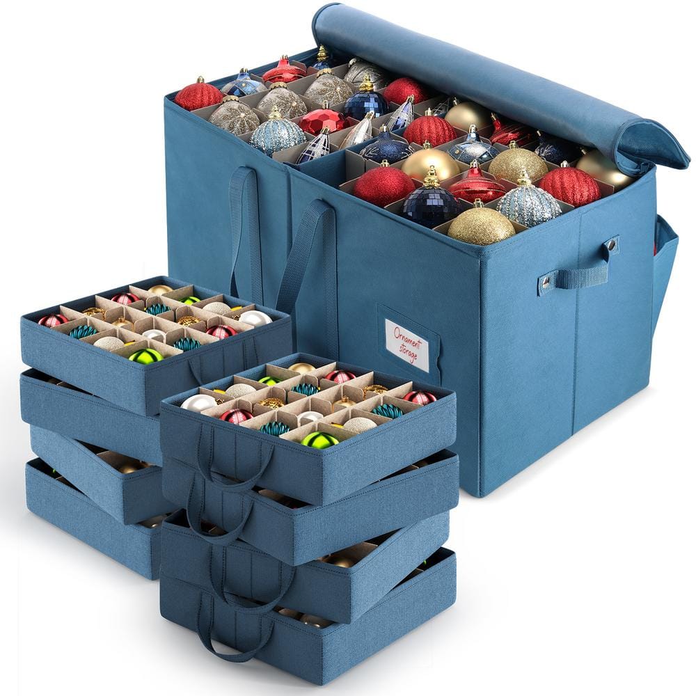 Blue non-Woven Fabric Large Christmas Ornament Storage Box