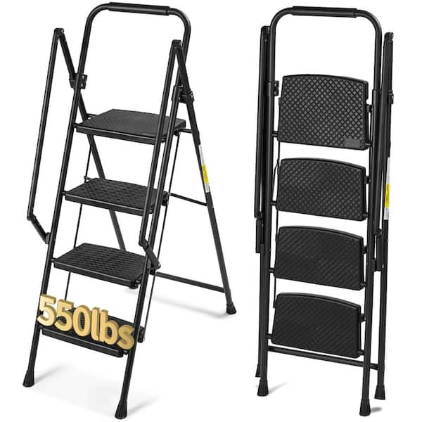 4-Step Light Weight Wide Anti Slip Pedal And Safety Handle, Sturdy Multi-Purpose Step Ladder