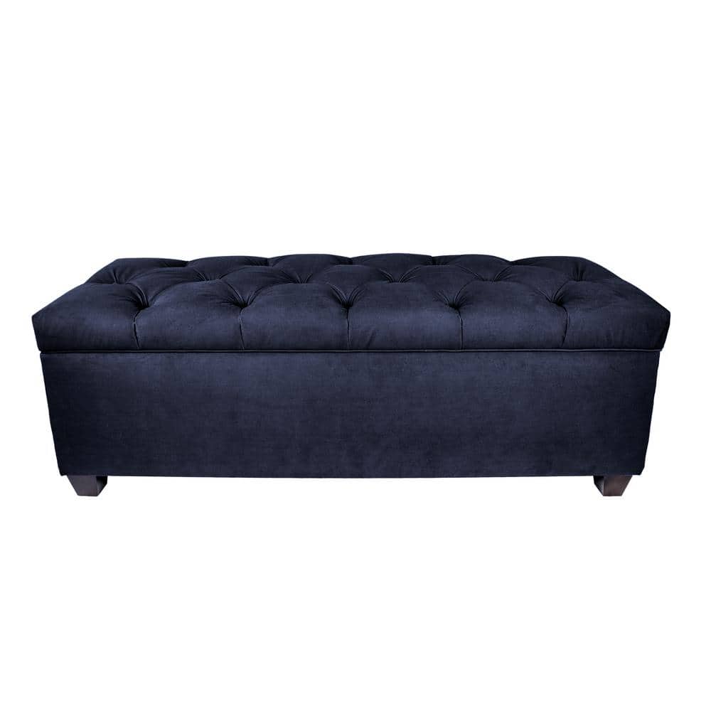 Indigo Diamond Tufted Linen Storage Bench with Shoe Slots