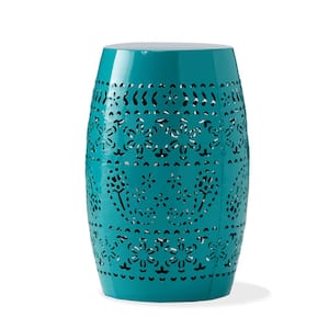 Ruby Teal Round Metal Outdoor Side Table