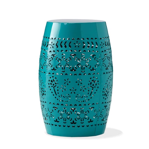 Noble House Ruby Teal Round Metal Outdoor Side Table