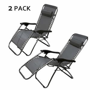 Zero Gravity Patio Adjustable Metal Outdoor Folding Recliner Chair with Pillow, 2PC Grey