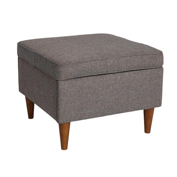 Storied Home Atley Heathered Brown Fabric Upholstered Square Modern 23.75 in. Ottoman with Storage and Solid Wood Legs