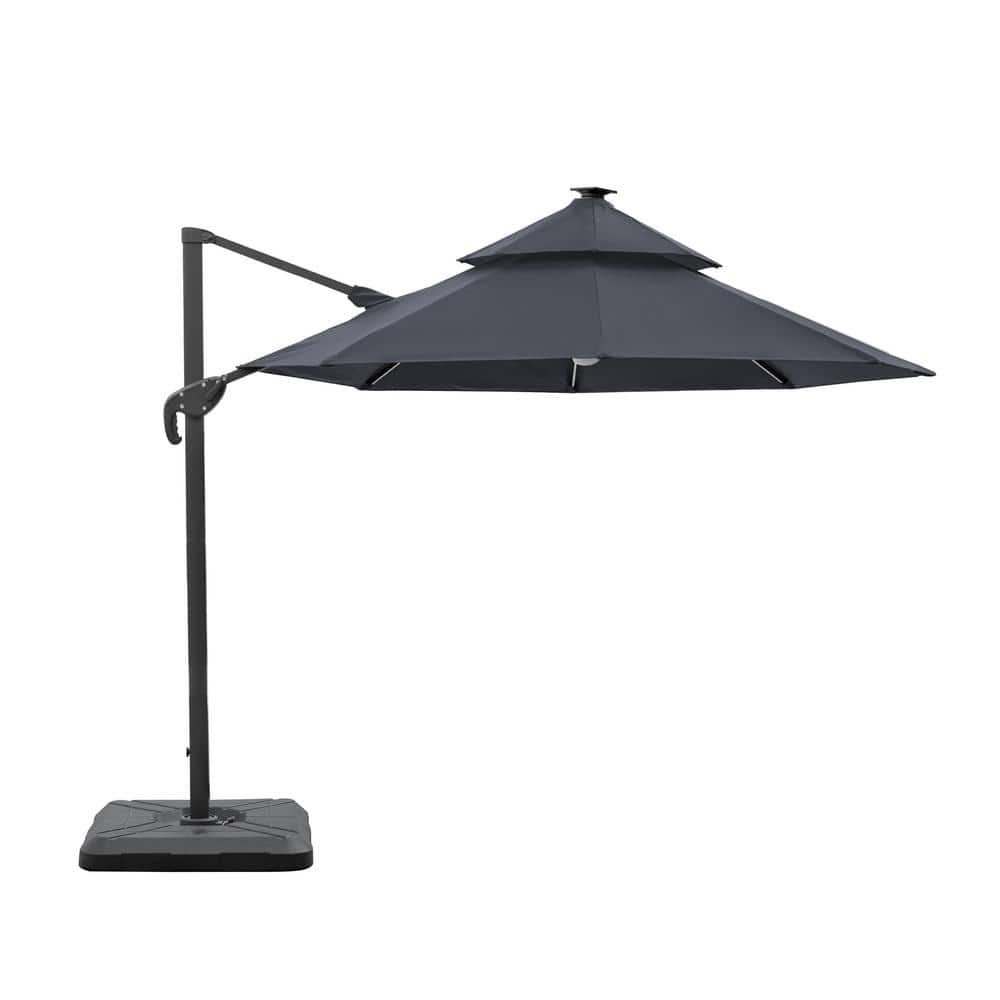 Maxy 2-Piece 10 ft. Steel Roma Cantilever Solar LED Strip Tilt 360 Patio Umbrella In Gray with Base price history on PriceWatchPro