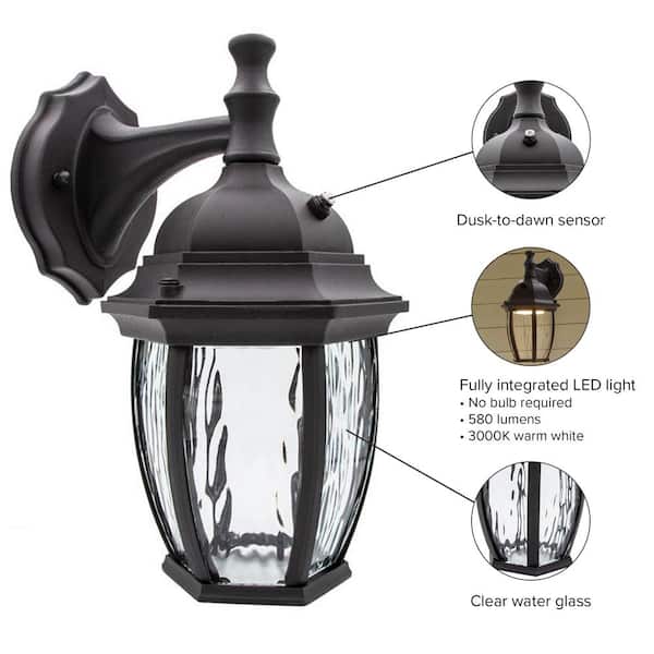Maxxima 1-Light Black LED Outdoor Wall Lantern Sconce with Dusk to