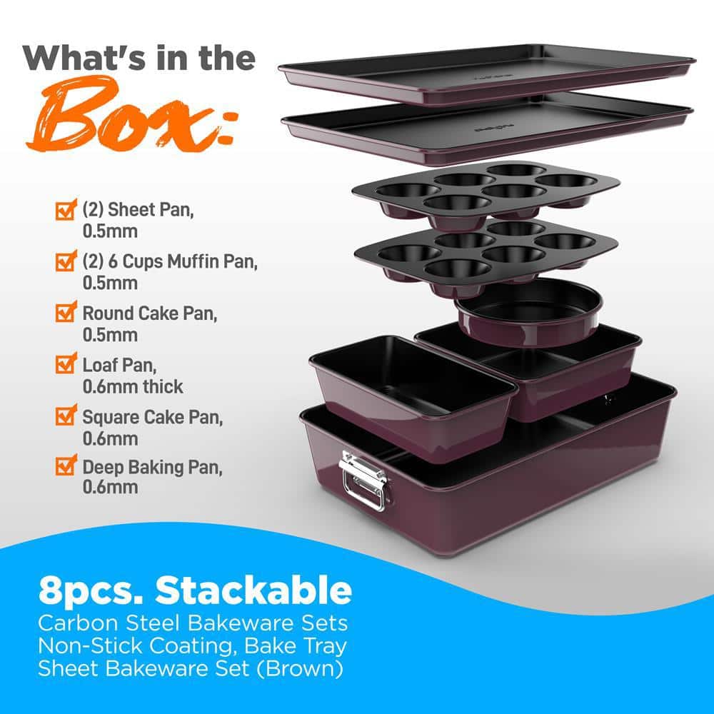 NutriChef 8-Piece Plum Nonstick Stackable Bakeware Set