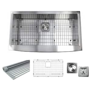 PRO Series Farmhouse Apron-Front 16G Stainless Steel 36 in. Single Bowl Kitchen Sink With Accessories Combo Pack