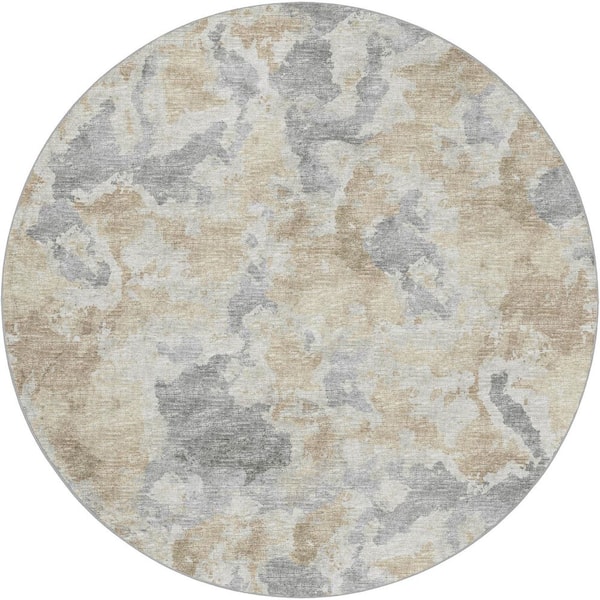 Dream Shag Premium Machine Washable Abstract ADS67 Beige 8 ft. x 8 ft. Round Rug