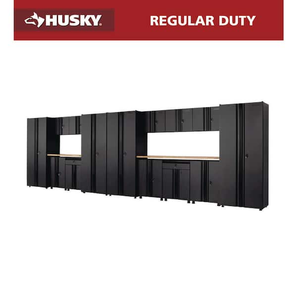 Husky 16-Piece Regular Duty Welded Steel Garage Storage System in Black (242 in. W x 75 in. H x 19.6 in. D)