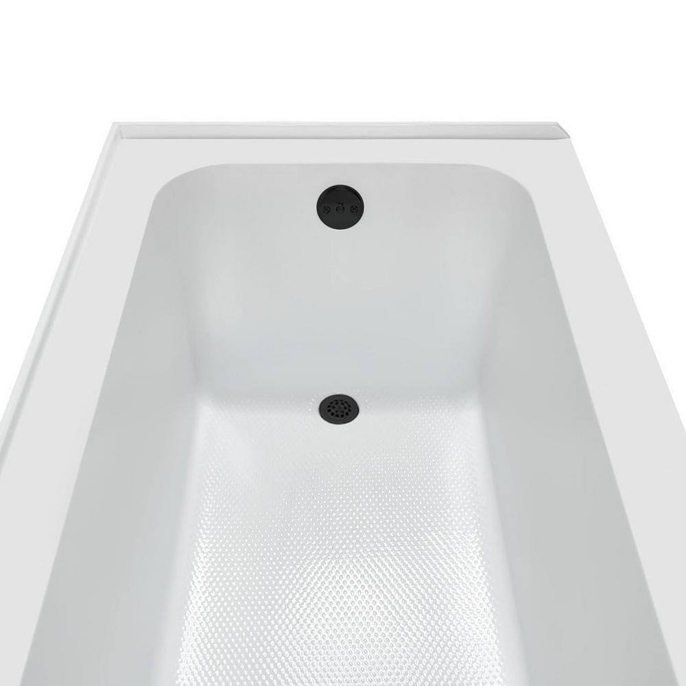 Glossy White Rectangular Acrylic Alcove Bathtub with Matte Black Trim