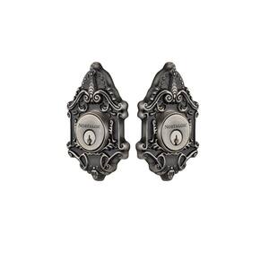 Victorian Plate 2-3/8 in. Backset Double Cylinder Deadbolt in Antique Pewter