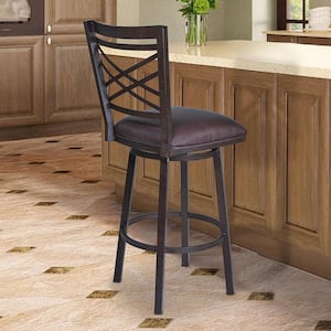 Fargo 26 in. Bar Stool in Auburn Bay with Brown Faux Leather