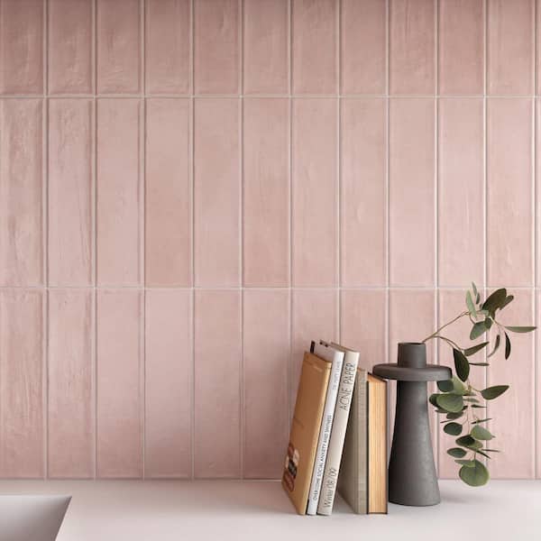 Tavira Polvo Pink 2.95 in. X 11.81 in. Satin Ceramic Subway Wall Tile (6.35 sq. ft. /Case)