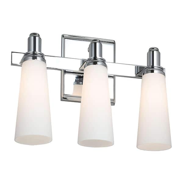 22 in. 3 Light Chrome LED Vanity Light Bar with Opal White Glass Shades and Modern Wall Mount Design