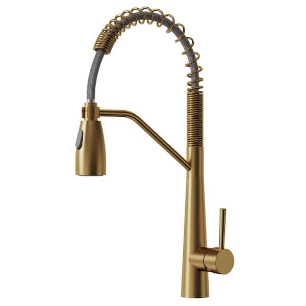 20 in. Height 360° Spout Swivel Spring Single Handle Pull Out Sprayer Faucet with Stainless Steel in Brushed Gold