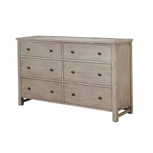 60 in. Gray 6-Drawer Dresser with Grain Details