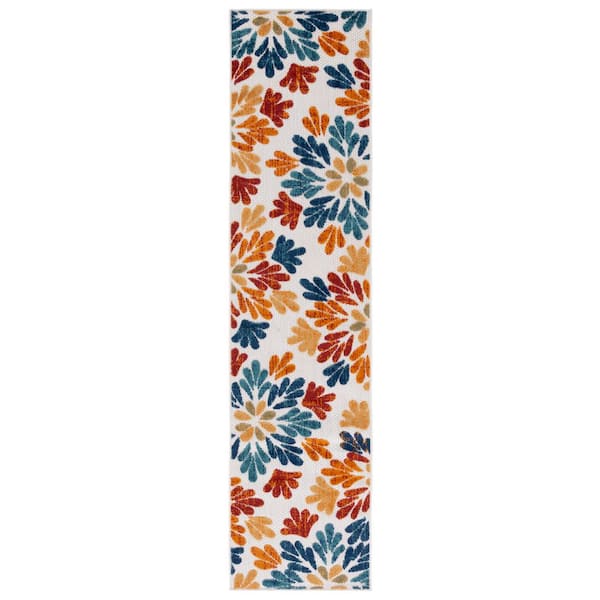 Cabana Creme/Red 2 ft. x 6 ft. Geometric Floral Indoor/Outdoor Runner Rug